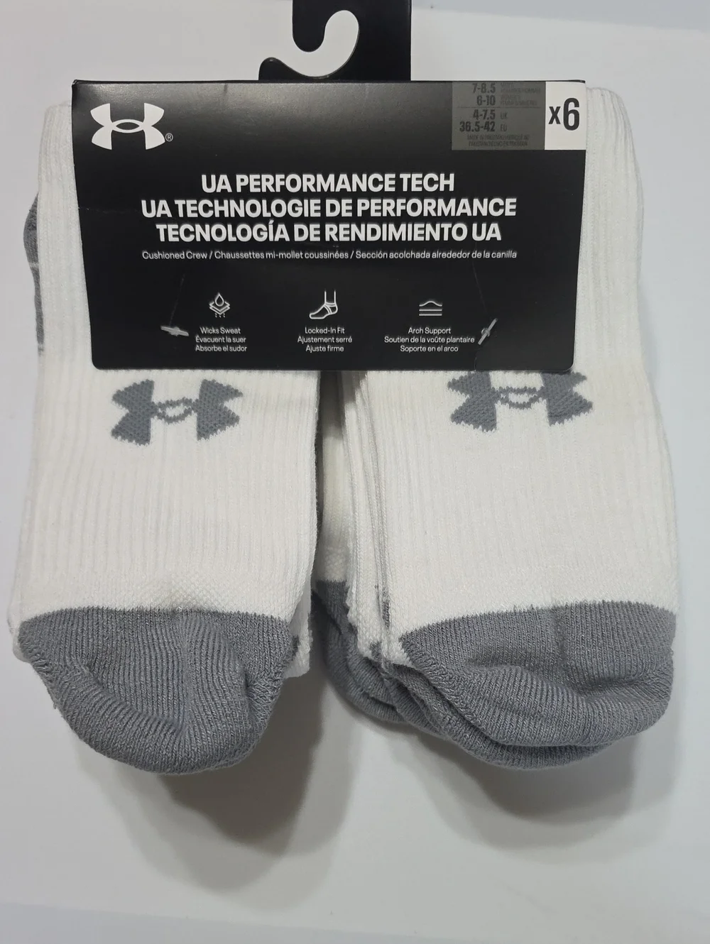 Under Armour White & Gray Men's Cushioned Crew Athletic Socks - 6 Pack
